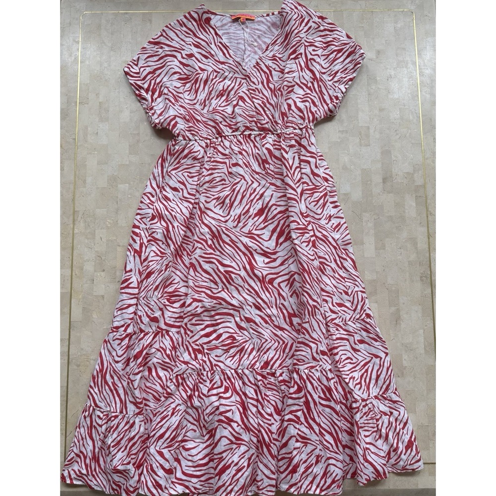 Villagalo 100% Linen Zebra Red Maxi Dress Lined Spanish EU40 (US6)‎ NWOT $248 - Picture 6 of 12